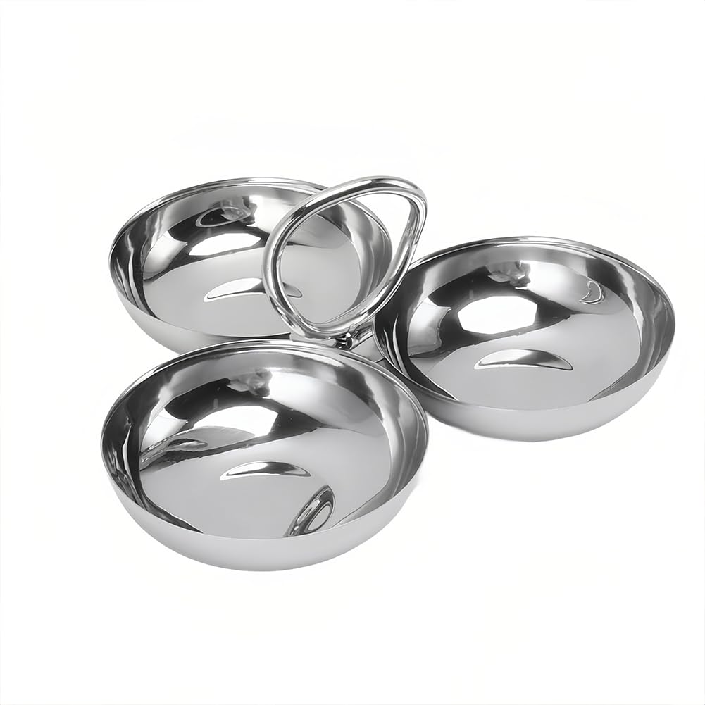 Leopacat Stainless Steel Snack Plate, Cluster Serving Bowls Connected 3 In 1 Fruit Bowl Plate Reusable Dessert Plates for Fridge Simple Tray Portable Home Kitchen Party Candy（ Ring style)