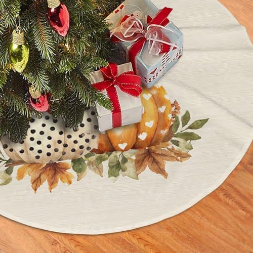Fall Pumpkins Flowers Maple Christmas Tree Skirts 30", Xmas Tree Cloth Mats Trees Skirts for Decor Gift, Home Decoration