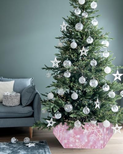 Christmas Snowflake Christmas Tree Collar Tree Box Stand Cover,Artificial/Pencil/Silm/Skinny Tree Ring 4 Packs Collapsible Tree Skirt for Christmas Xmas Tree,Gradient Marble Blush Pink 17"x10"