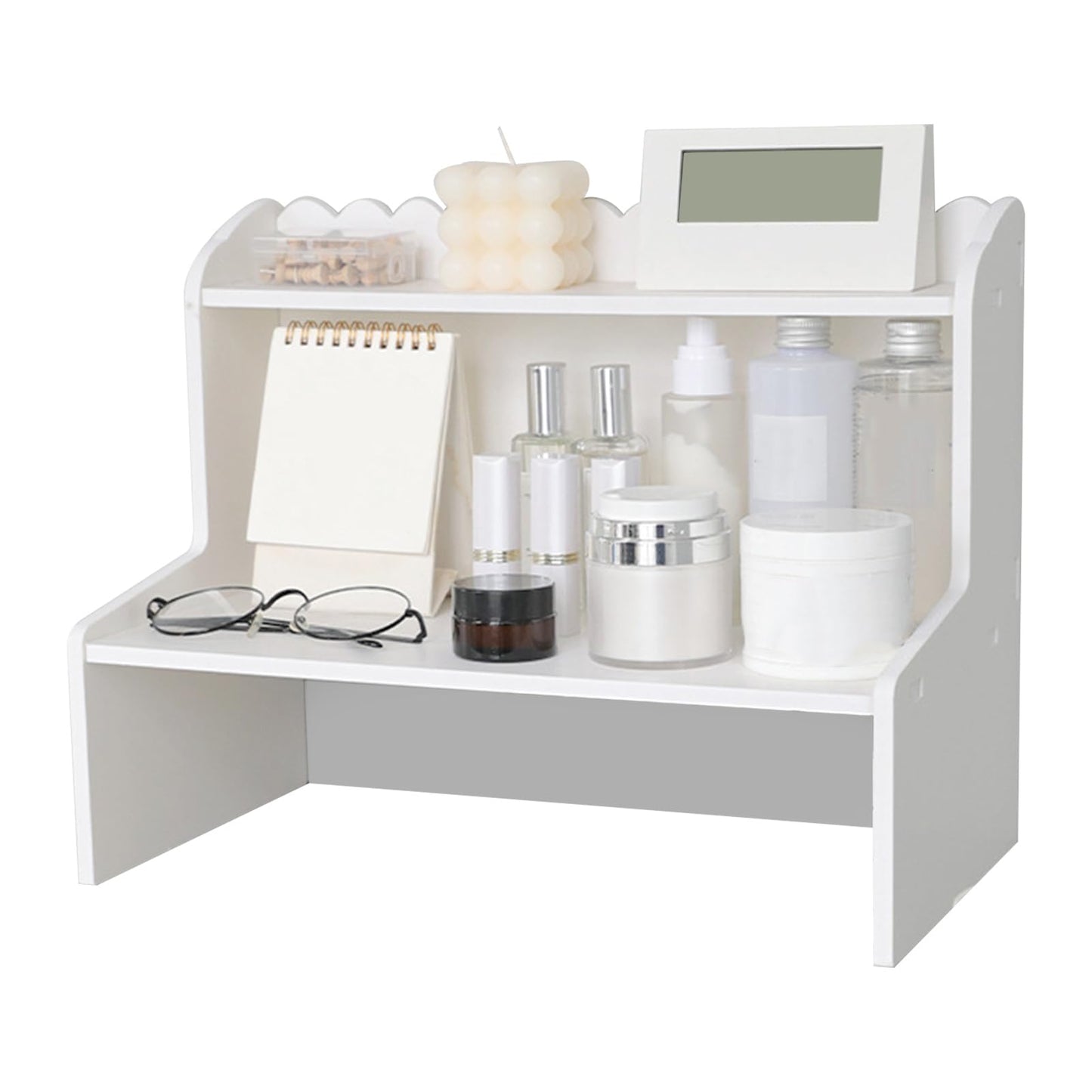 BTSEURY Desktop Wood Display Shelf, Wood Desktop Storage Rack, Desk Multi Layer Storage Rack Mini Bookshelf Cosmetics Organizer (M(315 X 180mm / 12.4 X 7.09in))