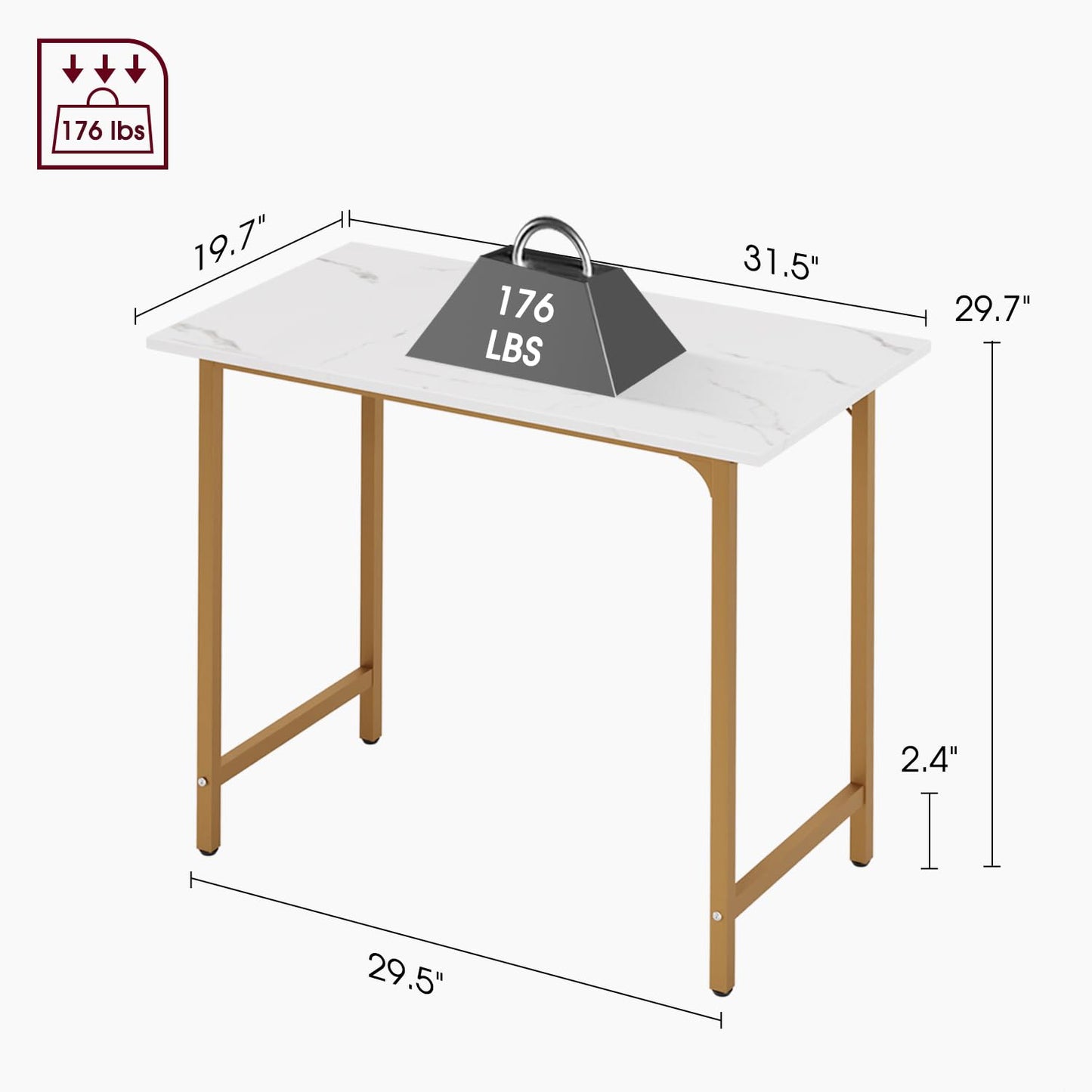 BestOffice Computer Desk,Home Office Desk, Modern Simple Style for Home Office Study Writing (Gold, 32 Inch)