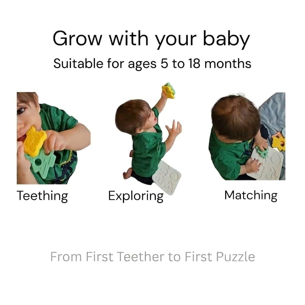 Babylul Baby Teether Puzzle - Silicone Teething Toy & Shape Matching Game for Babies 5-18 Months, 2-in-1 Sensory Montessori Toy, BPA Free, Food-Grade Silicone