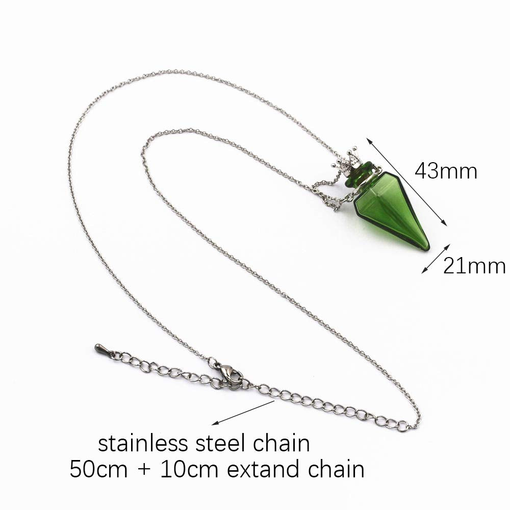 Colored glass Pendant Necklace Aromatherapy Perfume bottle necklace 50cm Stainless steel chain (Red)