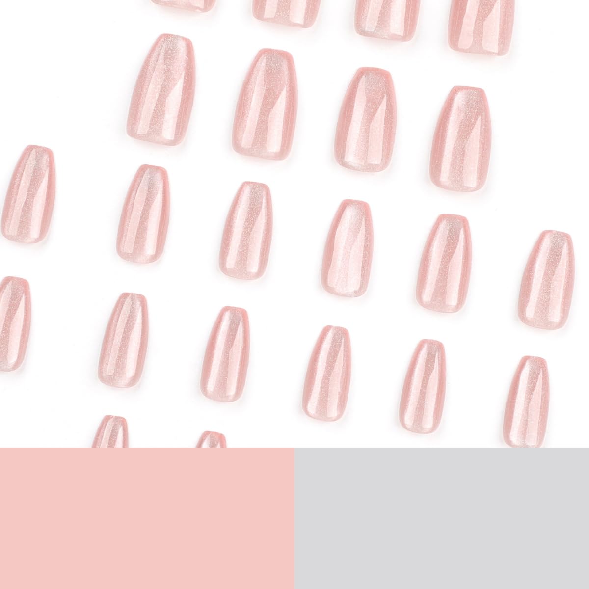 Pink Press on Nails Medium Ballerina Fake Nails Glitter False Nails with Design,Magnetic Nails Press on Reusable Artificial Nail Glossy Full Cover Glue on Nails Stick on Nails for Women Manicure 24Pcs