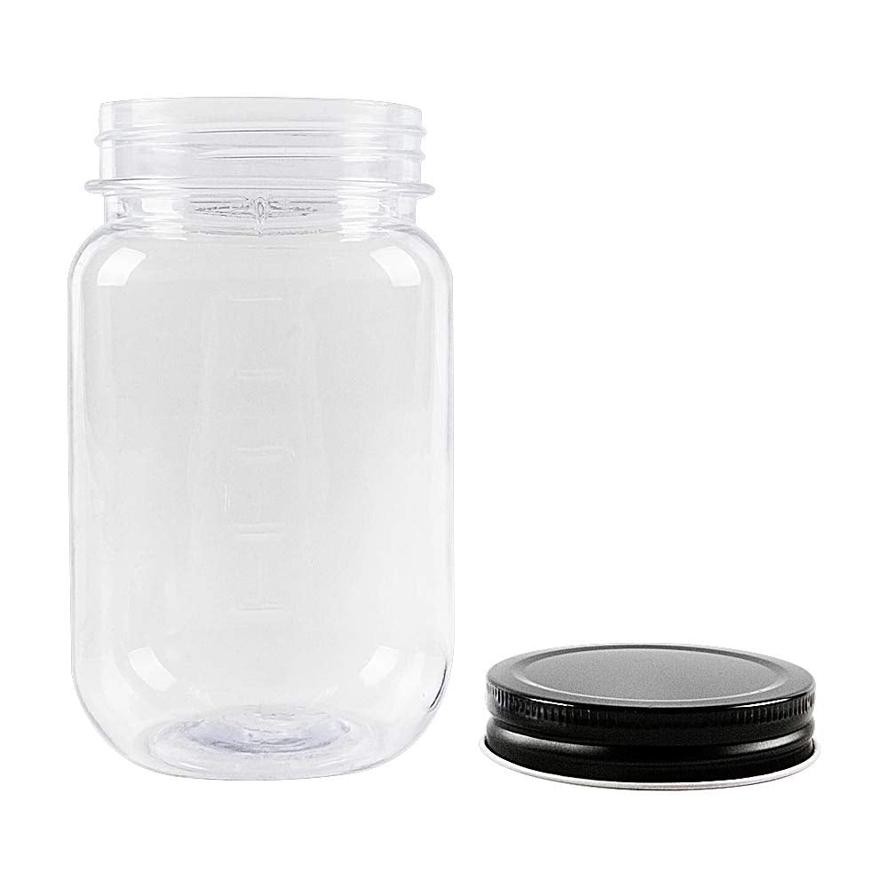 novelinks 16 oz Clear Plastic Jars with Lids, Refillable 16oz Mason Jars with Lids & Storage Containers for Kitchen & Household Use (10 Pack,Black)