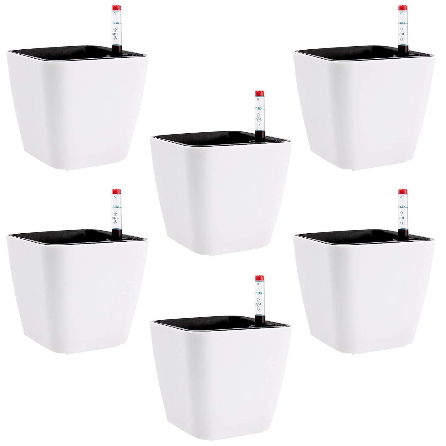KOHAND 5.5 Inch Self Watering Plastic Planter With Indicator - 6 PCS Square Plant Pots, Decorative Lazy Flower Pot for House Plants, Herbs, Aloe, Succulents