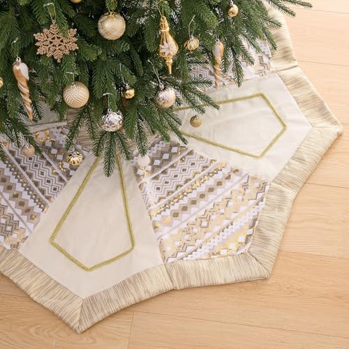 Valery Madelyn 48" White Gold Christmas Tree Skirt for Tree Decorations