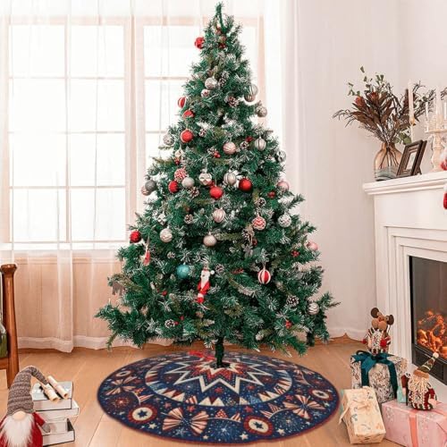 4th of July Christmas Tree Skirt Xmas Tree Skirt, Winter Christmas Tree Mat for Home Party Holiday Indoor Outdoor Decorations