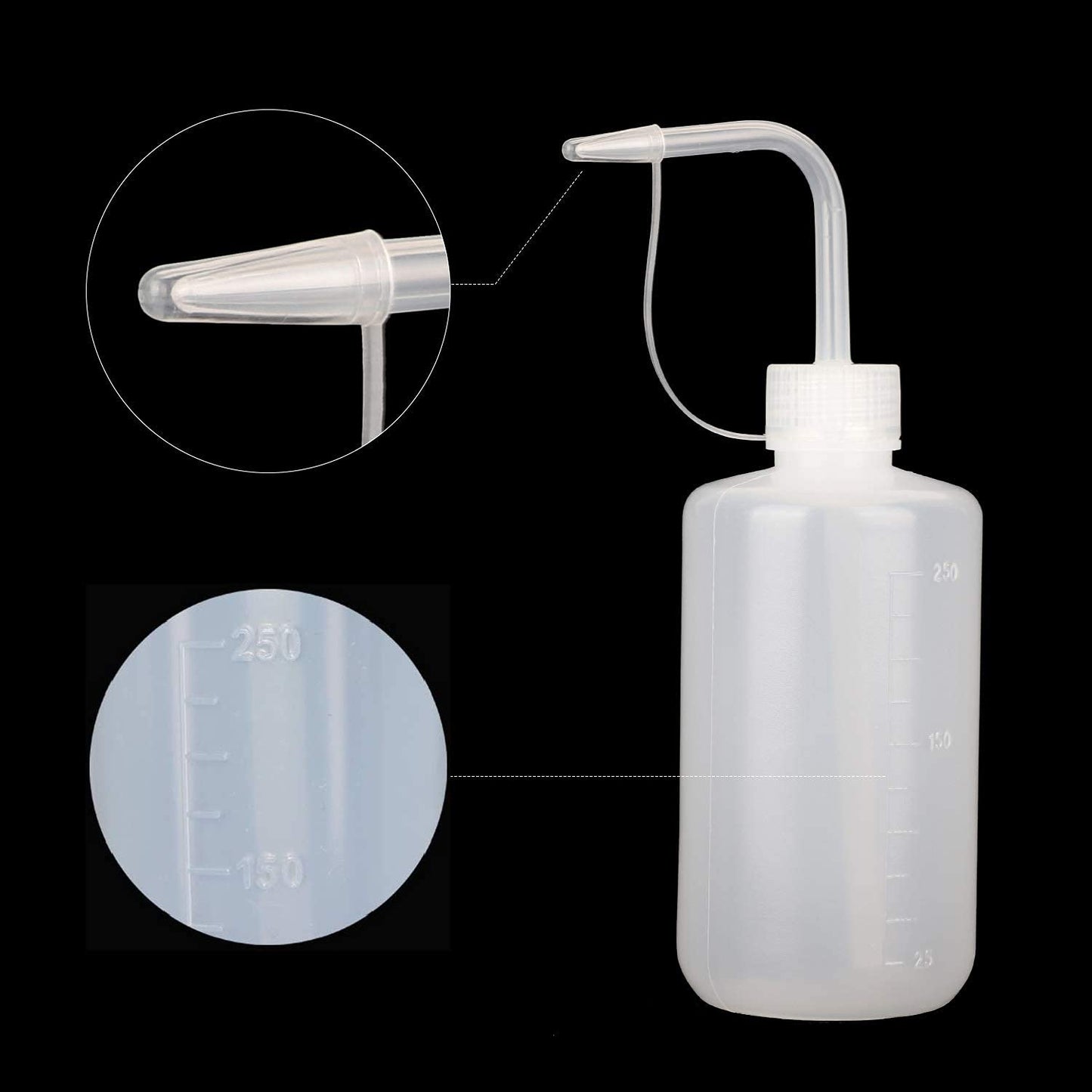 Hyber&Cara Safety Wash Bottle with Cap 3Pcs 250ml Plastic Plant Watering Tattoo Squeeze Bottle for Lab with 1Pc Silicone Funnel