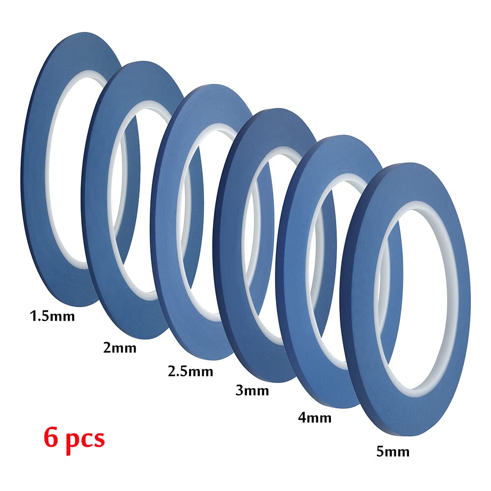 JINBING High-Temp Vinyl Fine Line Fineline Masking Tape Automotive Paint for Curves Blue 1.5mm 2mm 2.5mm 3mm 4mm 5mm 6Rolls