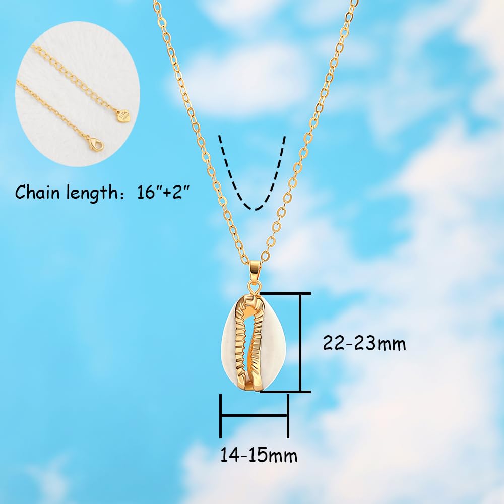 CANEVINKA 18K Gold Plated Charm Beach Cowrie Shell Necklace Cute Summer Seashell Necklace for Women