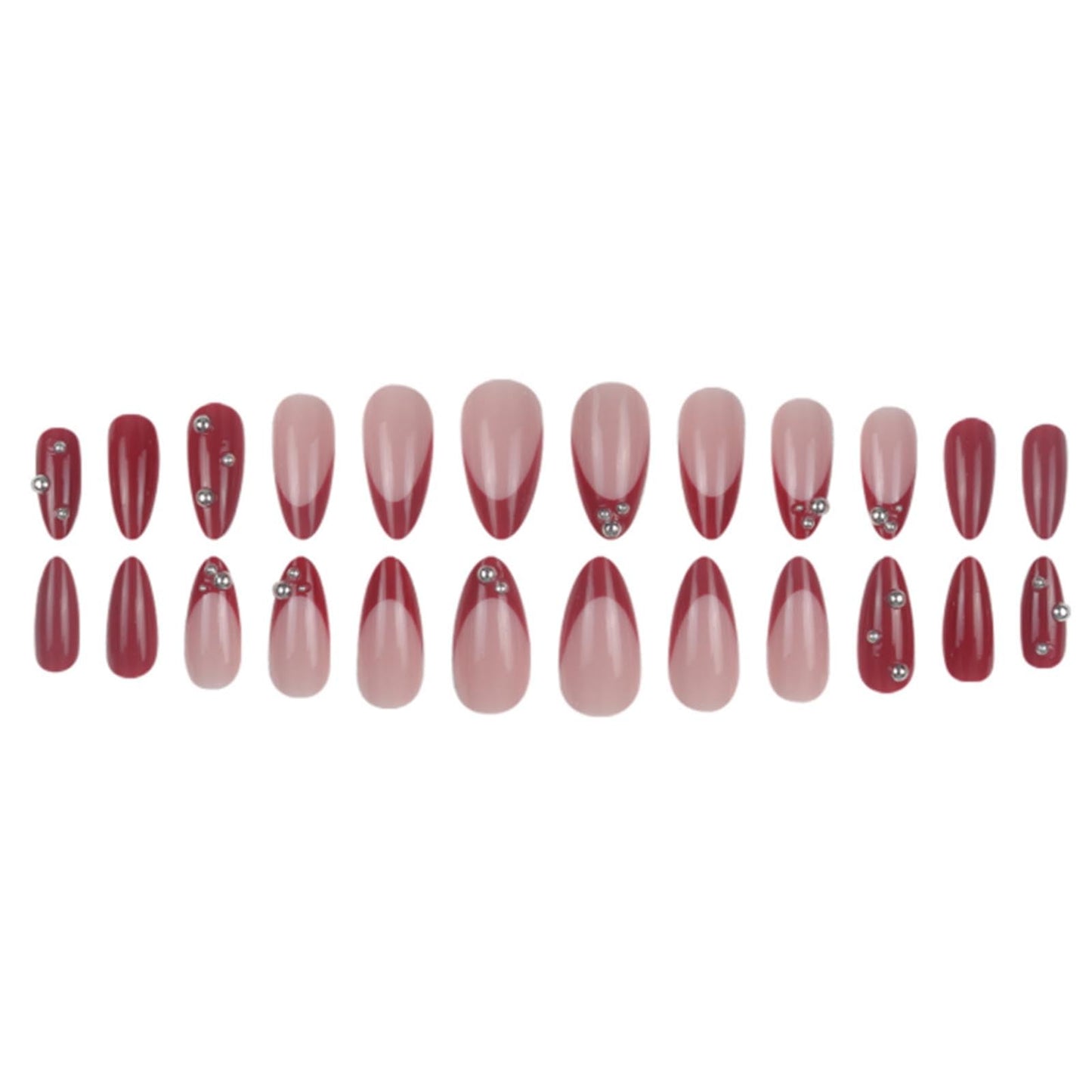Kamize Short Almond Fake Nails French Press on Nails Full Cover Acrylic Pearl False Nails Red for Women 24PCS