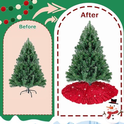Red Tree Skirt 45 Inch Sequin Christmas Tree Skirt Ruffle