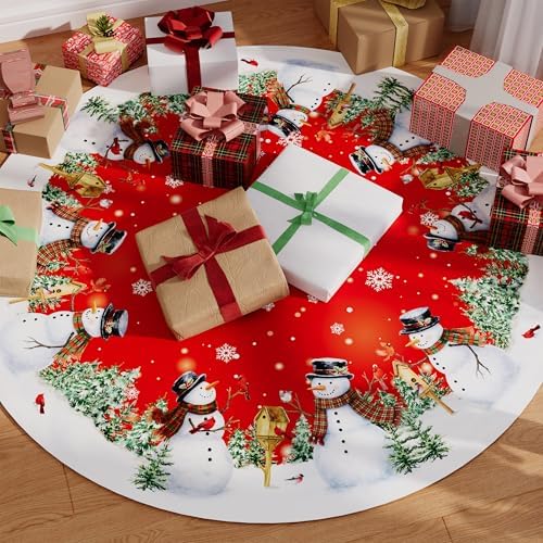 Christmas Tree Skirt 36 Inch Snowman Snowflake Xmas Home Party Decor