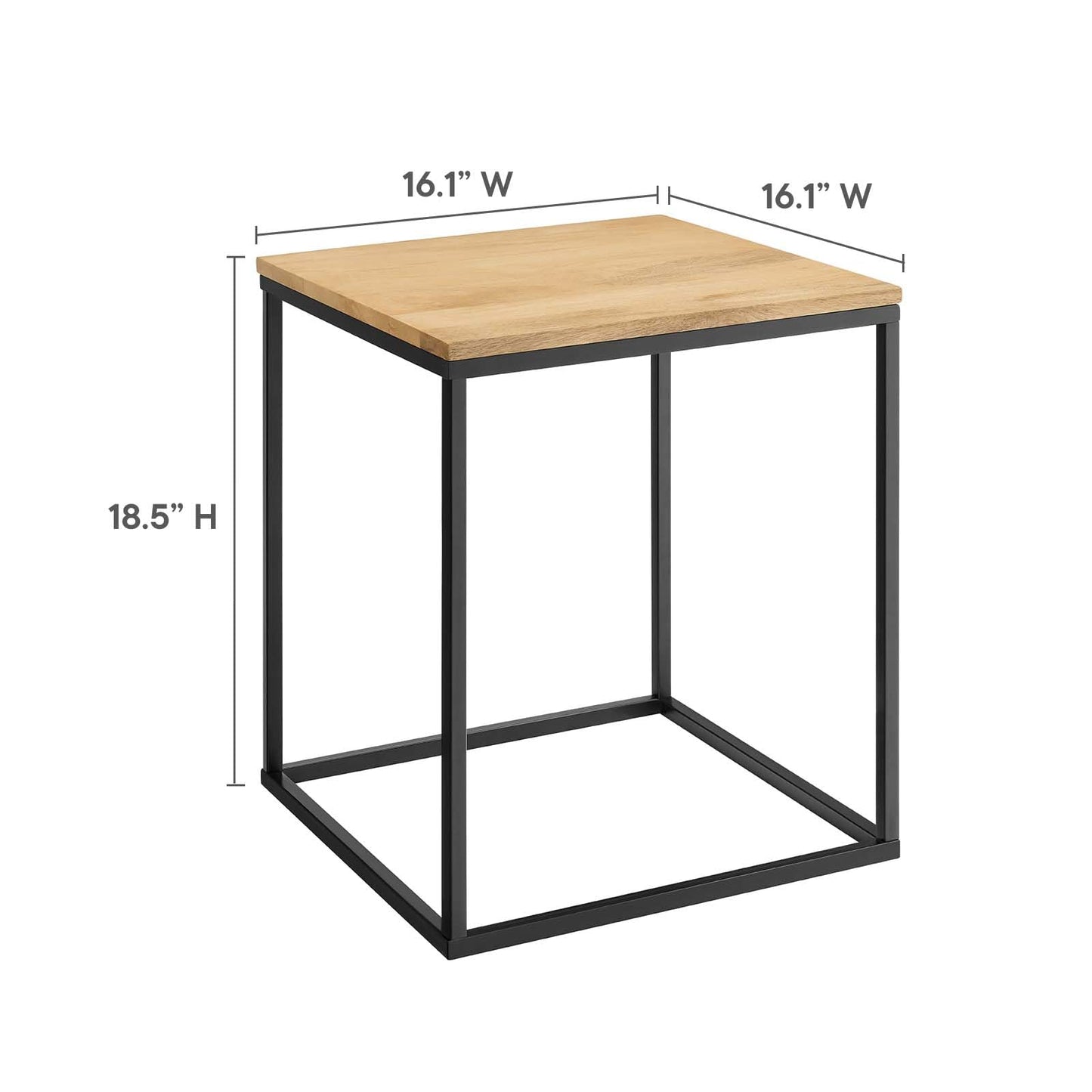 Modway Zora Modern Wood Metal Square Side Table in Oak - Industrial Rustic End Table with Metal Base - Small Square Accent Table or Bedside Table - Plant Stand Indoor