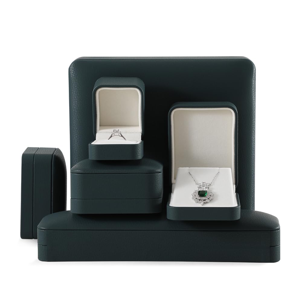 Yinbeini Leather Jewelry Box, Green Earring Storage, Luxury Gift Box for Engagement, Wedding, Elegant Diamond Case