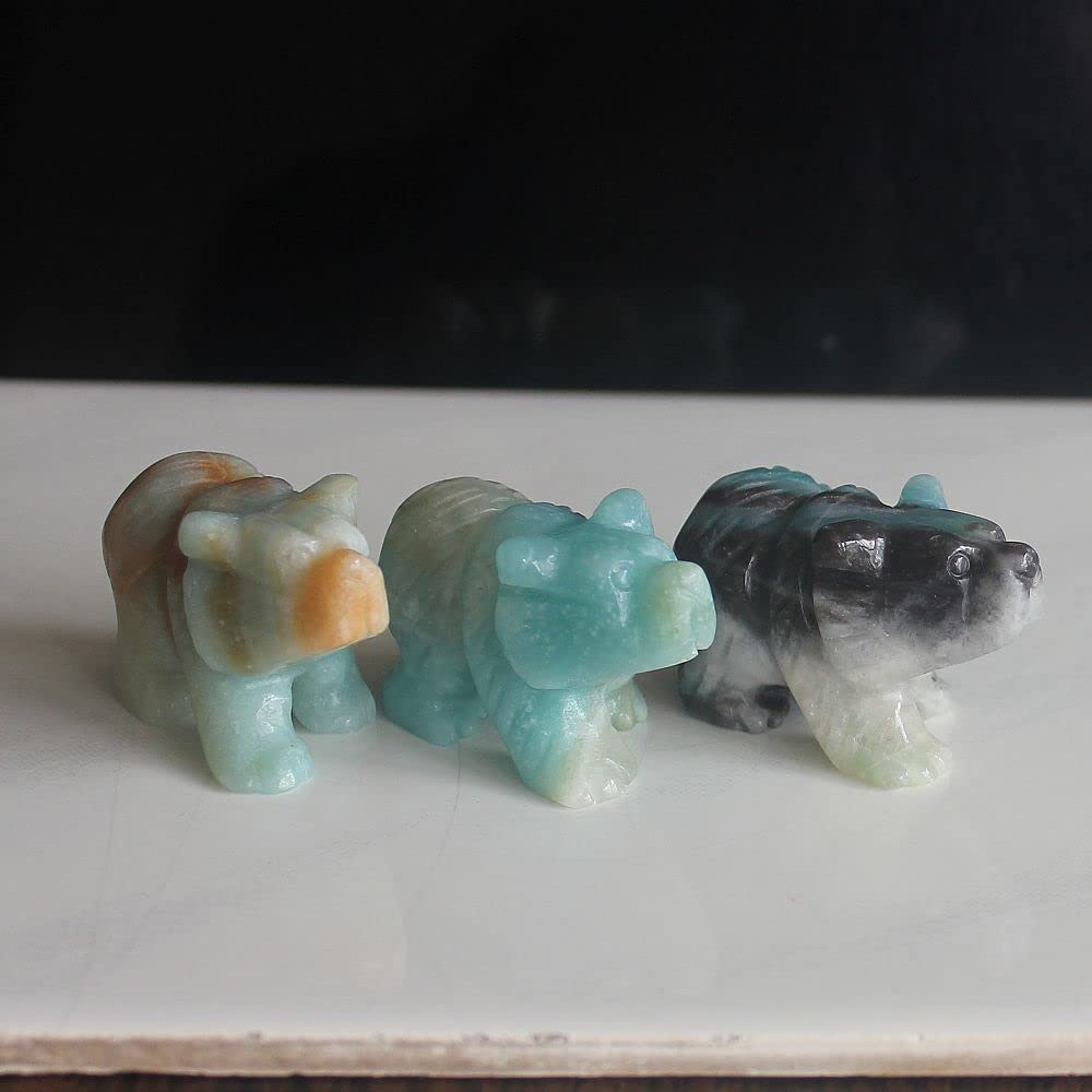 HLbshi Hand Carved Mixed Gemstone Crystal Bear Figurine Animal Carving Statue Home Decor 1.5'' (Amazonite)