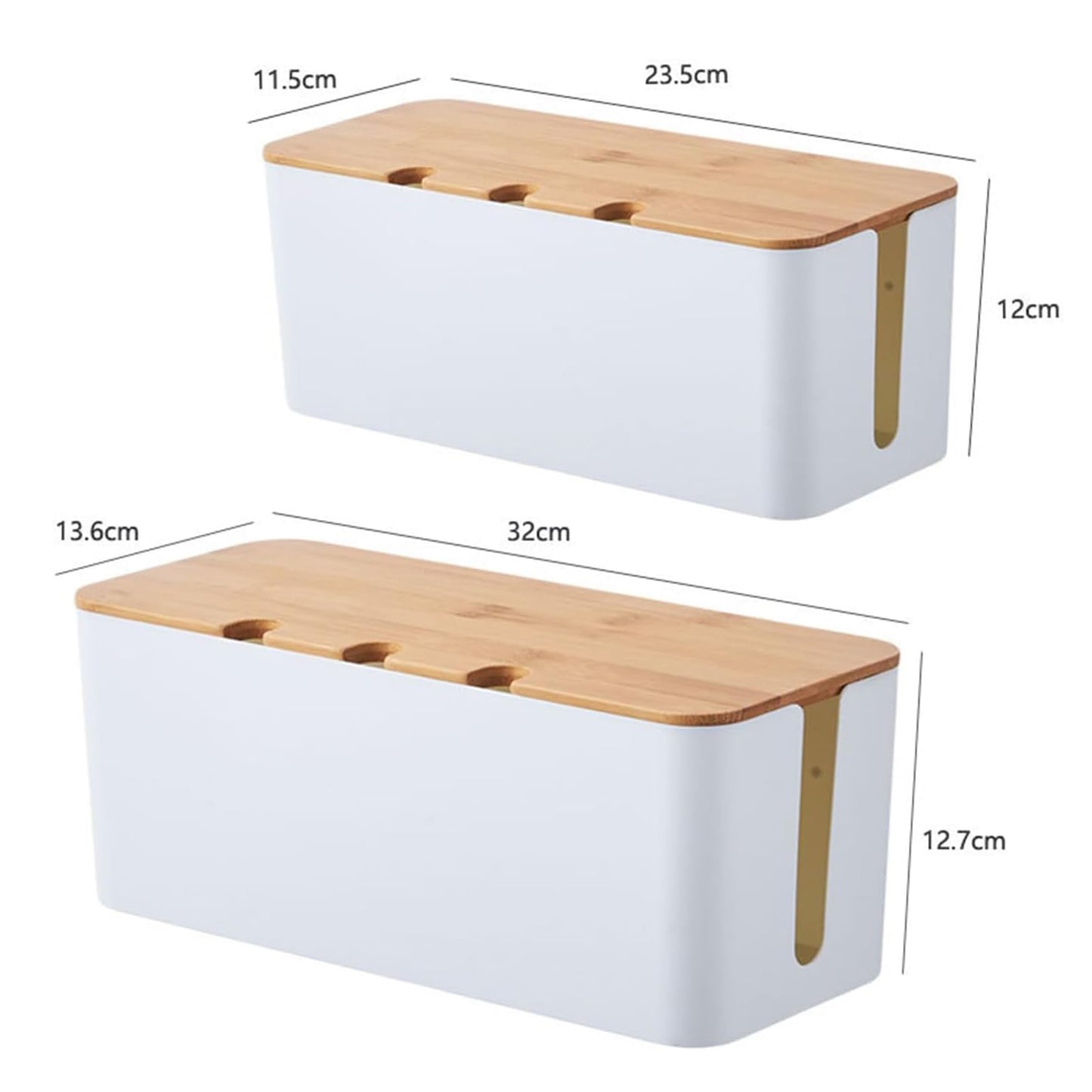 Cable Management Box with Bamboo Lid, Cord Organizer Box to Hide Wires & Power Strips, Extension Cord Power Stripe Surge Protector Wire Concealer Organizer Cover Hider (white-2pcs)