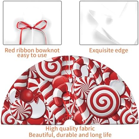 Sweet Candy Christmas Tree Skirt 36 Inch Soft Red Tree Skirt Xmas Tree Skirt Lollipop Christmas Trees Mat Winter Holiday Decoration