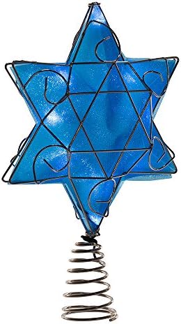 Kurt Adler Ul 10 Light LED Silver and Blue Hanukkah Star Shimmer Treetop