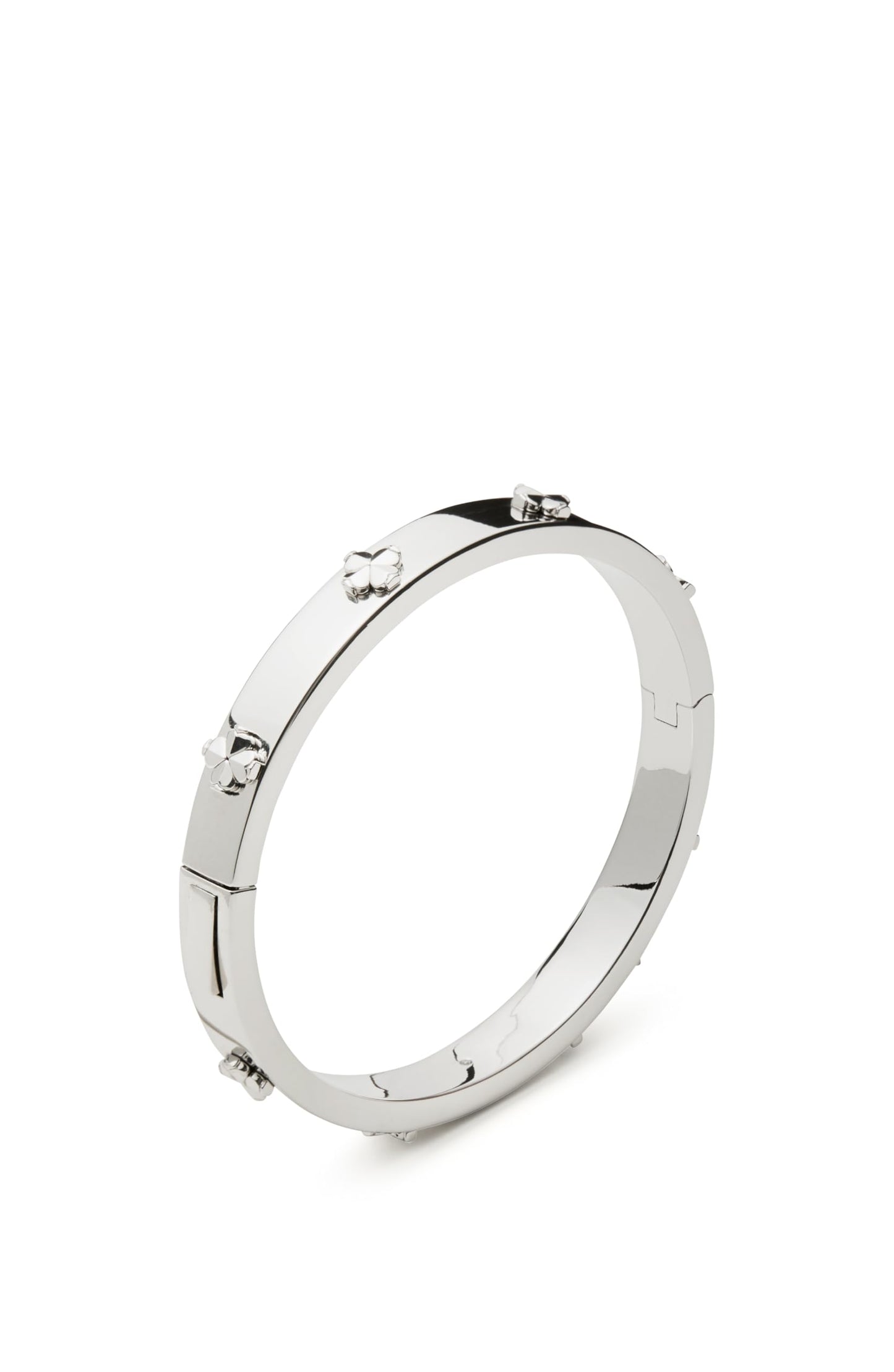kate spade new york Hinged Bangle, Silver, Brass with Cubic Zirconia, Women's, Spade Flower, Adult, Regular, 46.06g, Brass, 2.38 Inches