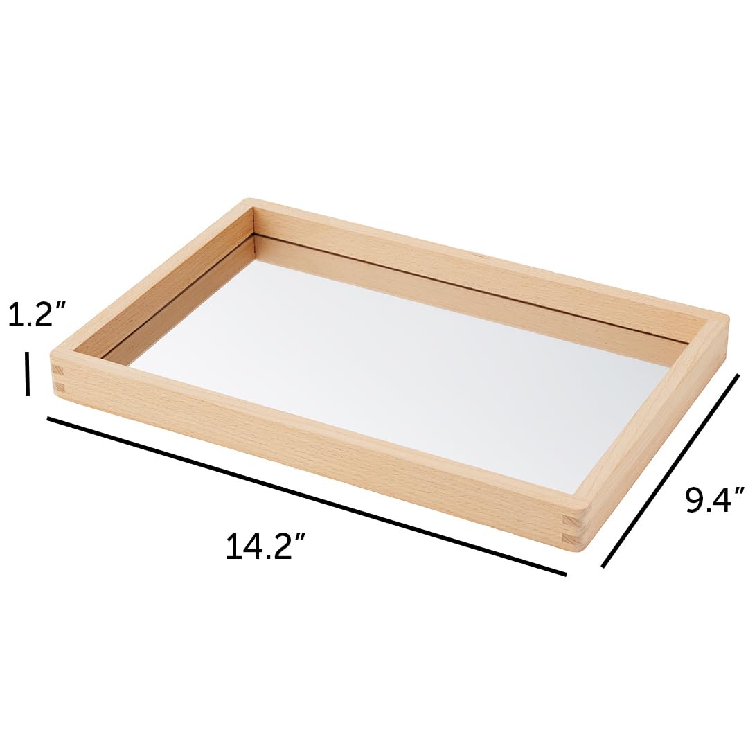 TickiT Small Wooden Mirror Tray - Explore Reflection, Symmetry and Patterns - for All Ages - Add Reflection to Any Sensory Activity Station