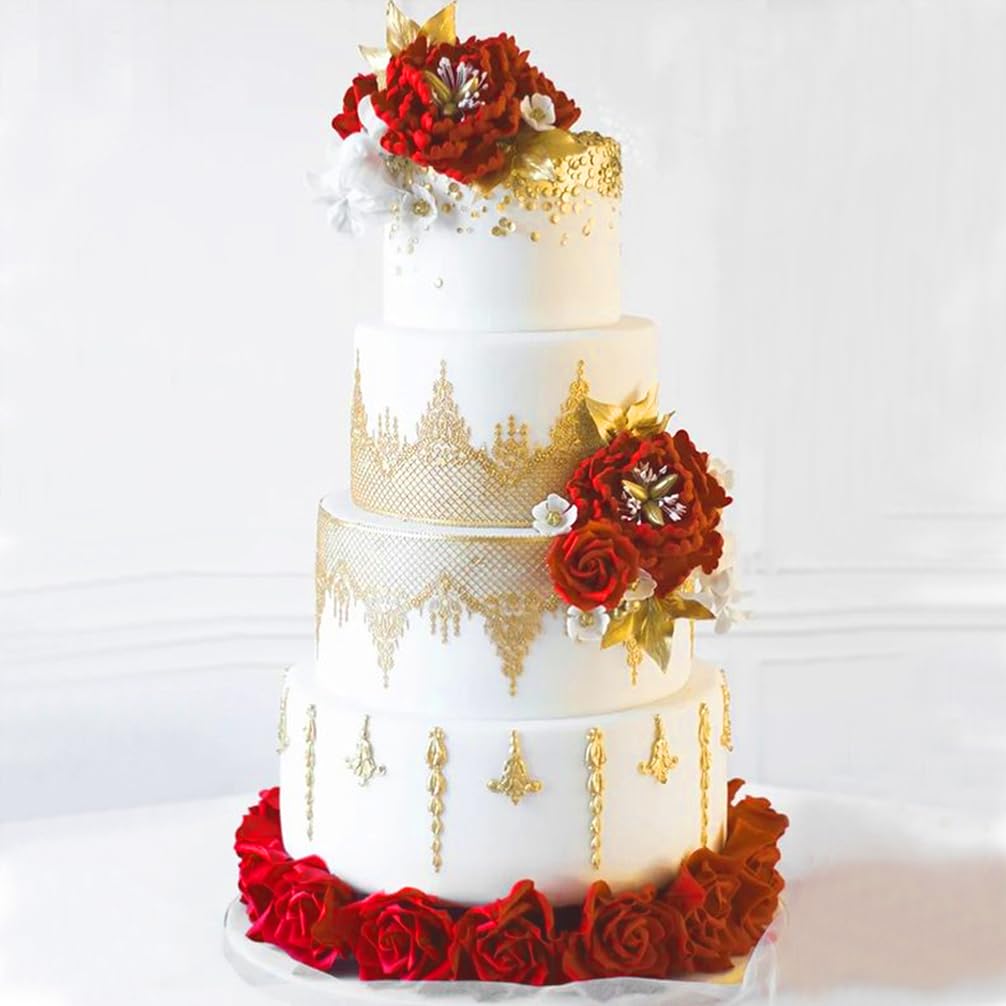Large Pre-Made Ready to Use Edible Cake Lace Lattice Diamond Scallop Golden 12-inch 10-Piece Set (Pack of 2)