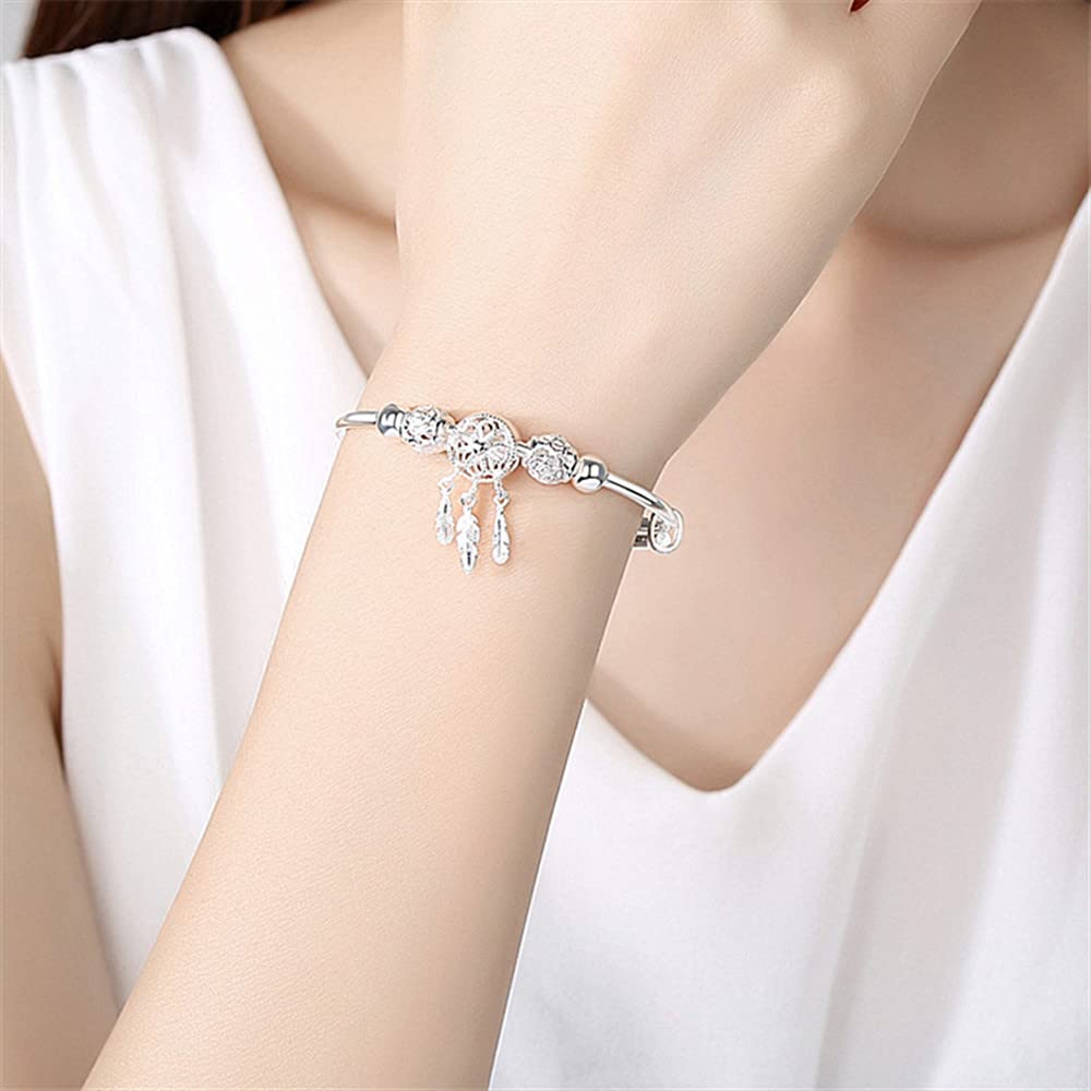 Sterling Silver Bracelets For Women 925 Sterling Silver Beads Bangle Bracelet Transfer Lucky Cuff Bracelet Adjustable Fashion Women Jewelry