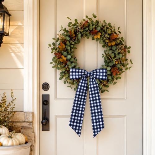 Suncalla 8 Pcs Fall Wreath Bows 14.2-17.9in Buffalo Plaid Velvet Burlap Bow