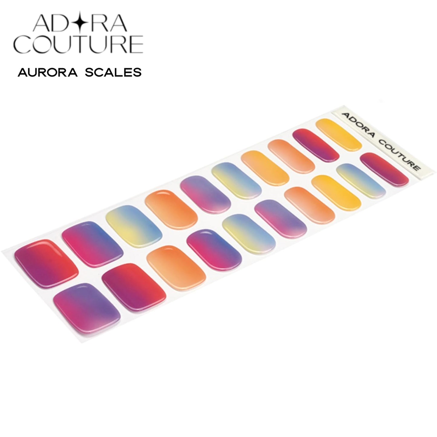 Adora Couture Semi Cured Gel Nail Strips with 20 Pieces - UV Gel Stickers, Manicure Kit, Easy Application Wraps Includes Prep Pads, Nail File, Wooden Stick - UV Light Required (Aurora Scales)
