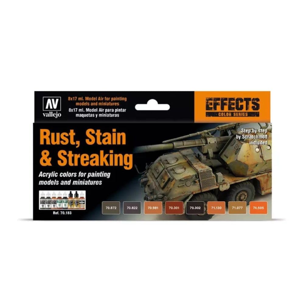 Vallejo - Model Color Effects Rust, Stains & Streaking Set | Modeling Acrylic Paints | 8 Bottles x 18 ml (0.60 fl.oz.)