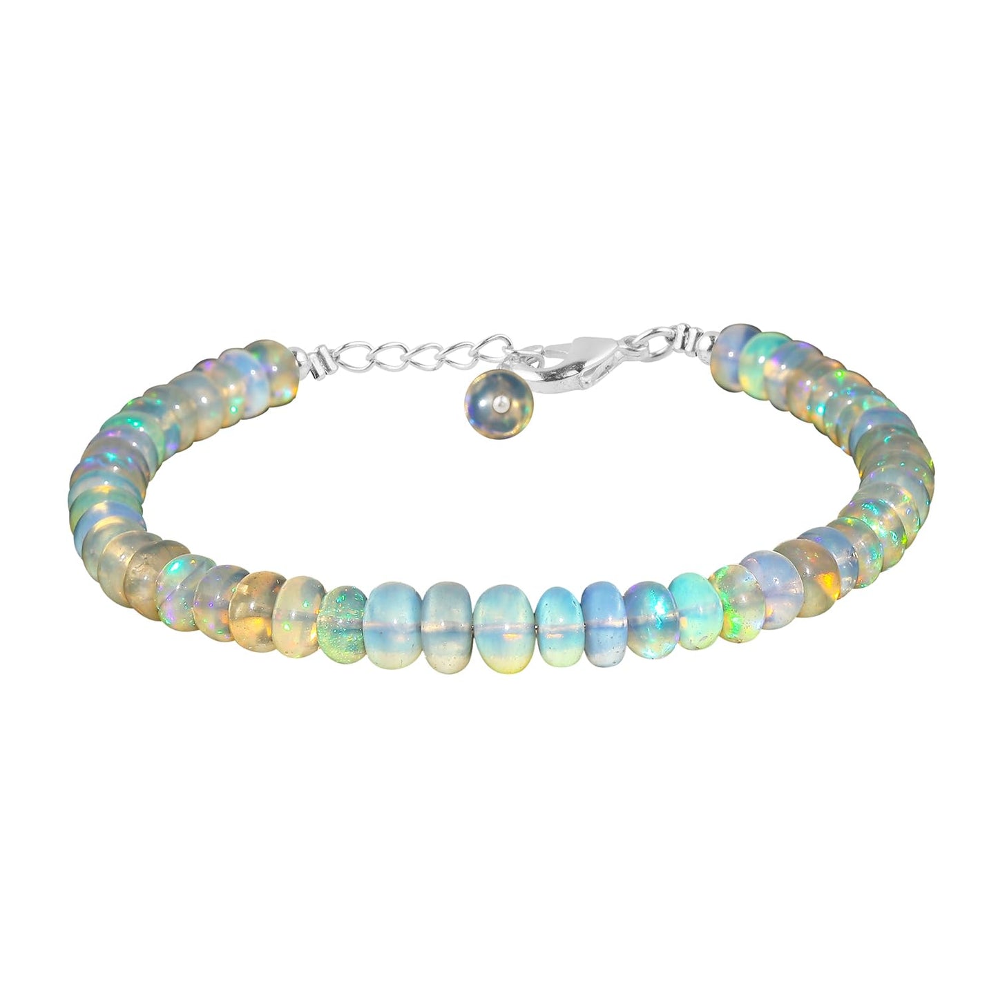 CRYSTALIS Natural Ethiopian Opal Adjustable Bracelet, Real Gemstones, Chakra Healing Stones, Gift Giving Jewelry, Silver Plated Womens Bracelet 8 inch