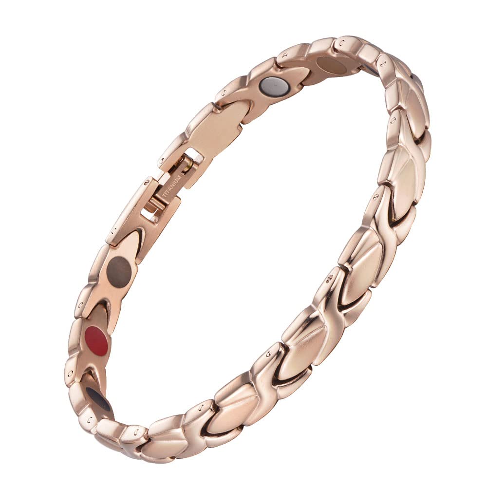 38 Elegant Titanium Magnetic Bracelet for Women Germanium and Magnetic Functions with Free Link Removal Tool Christmas gift (Rose Gold)
