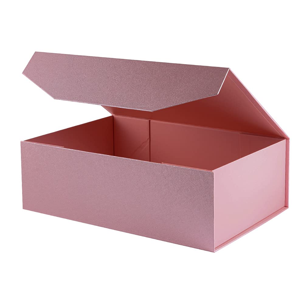 OBMMIRAO 1Pcs Pink 13x9x4 Inch Upgrade Hard Large Gift Box with Lid, Foldable Magnetic Gift Boxes,Groomsman Box Bridesmaid Proposal Box, Reusable Gift Boxes for Clothes