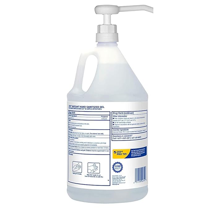 Zep Instant Hand Sanitizer Gel 70% Alcohol - 1 Gallon (Case of 4) ECZUIHSG128 - Pump Included - Exceeds CDC Guidelines - Kills 99.99% of germs