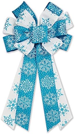 Hying Giant Christmas Bow for Wreath, Blue Snowflakes Wreath Bow Winter Holiday Bows for Christmas Tree Front Door Indoor Outdoor Wall Decoration Supplies Ornament