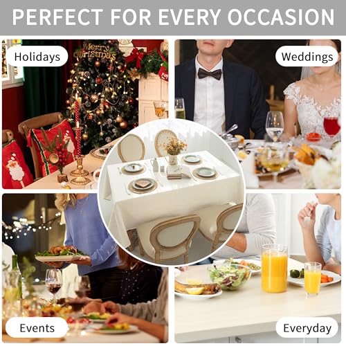 Natural 100% Polyester Textured Rectangle Tablecloth, Slubby Lightweight Table Cloth 60 x 84 Inch, Water Resistant Stain Resistant Farmhouse Burlap Table Cover for Kitchen Dining Room - color: Natural, size: 84" x 60" (Rectangular) (1 Pack)