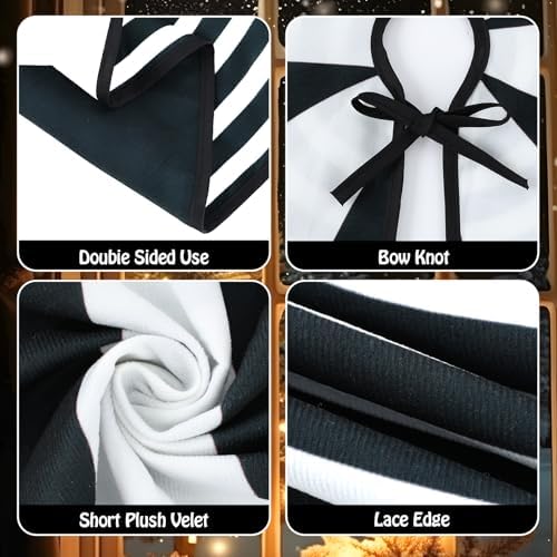 Reversible Halloween Christmas Tree Skirt 36 Inch Black White Lollipop Christmas Tree Skirt Halloween Black and White Annual Rings Tree Mat for Home Xmas Trees Holiday Decoration (Black White)