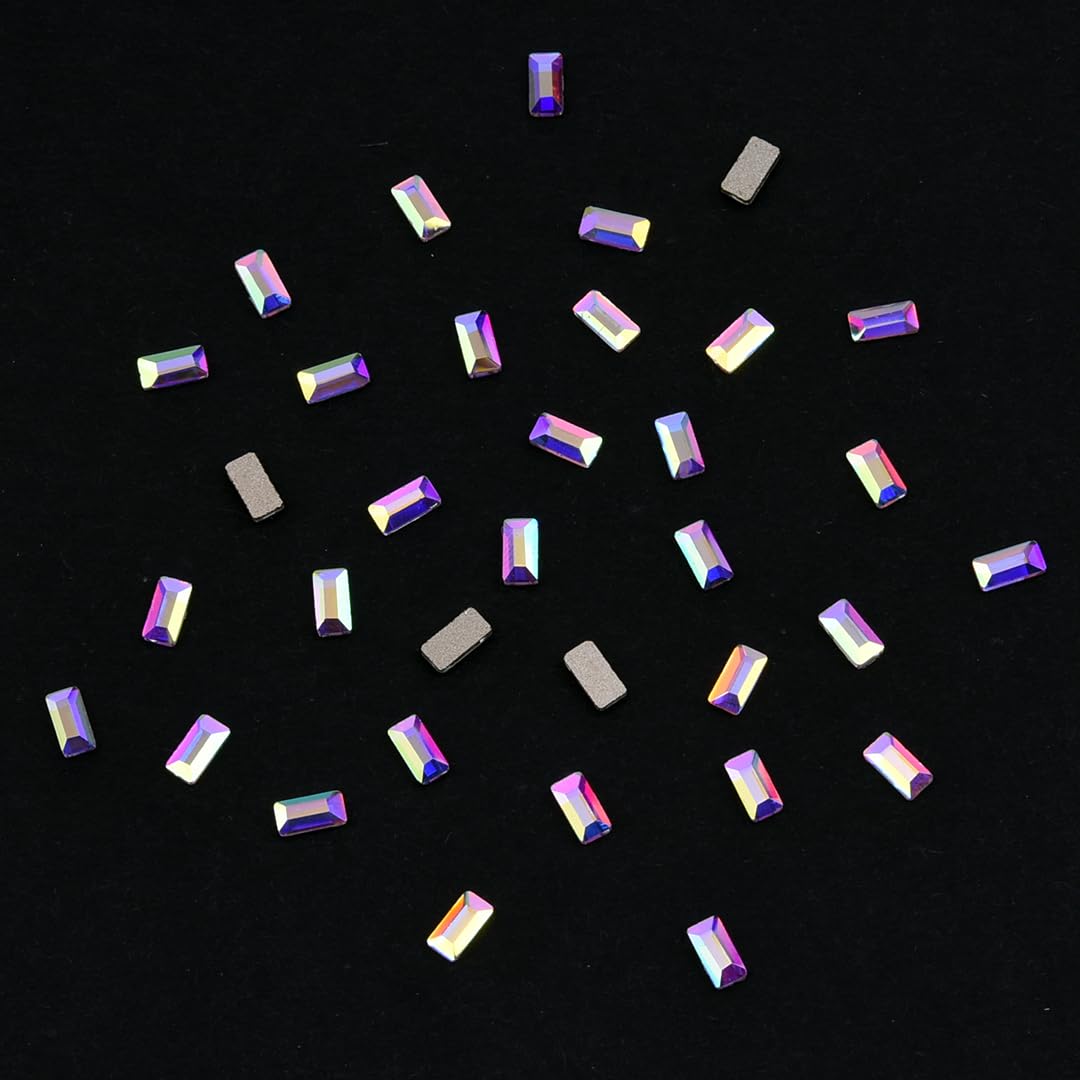 Tisslan 100pcs 3D Crystal Ab Thin Rectangle Glass Flat Back Shape Rhinestones Nail Art Decoration Stones and Gems for Nails Acrylic Design Tech Supplies Mix Sizes(50pcs Each Size)