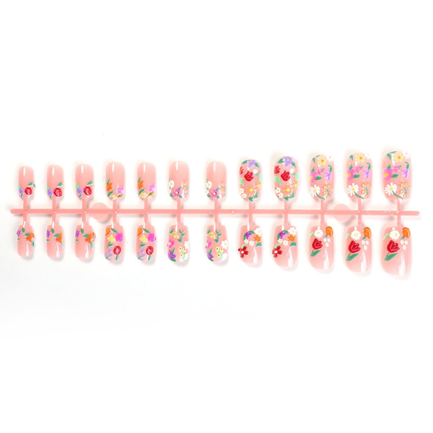 Short Press on Nails Flowers Fake Nails Square Glue on Nails Rose & Daisy Acrylic Nails Spring Artificial False Nails Glossy Stick on Cute Nails for Women 24 Pcs