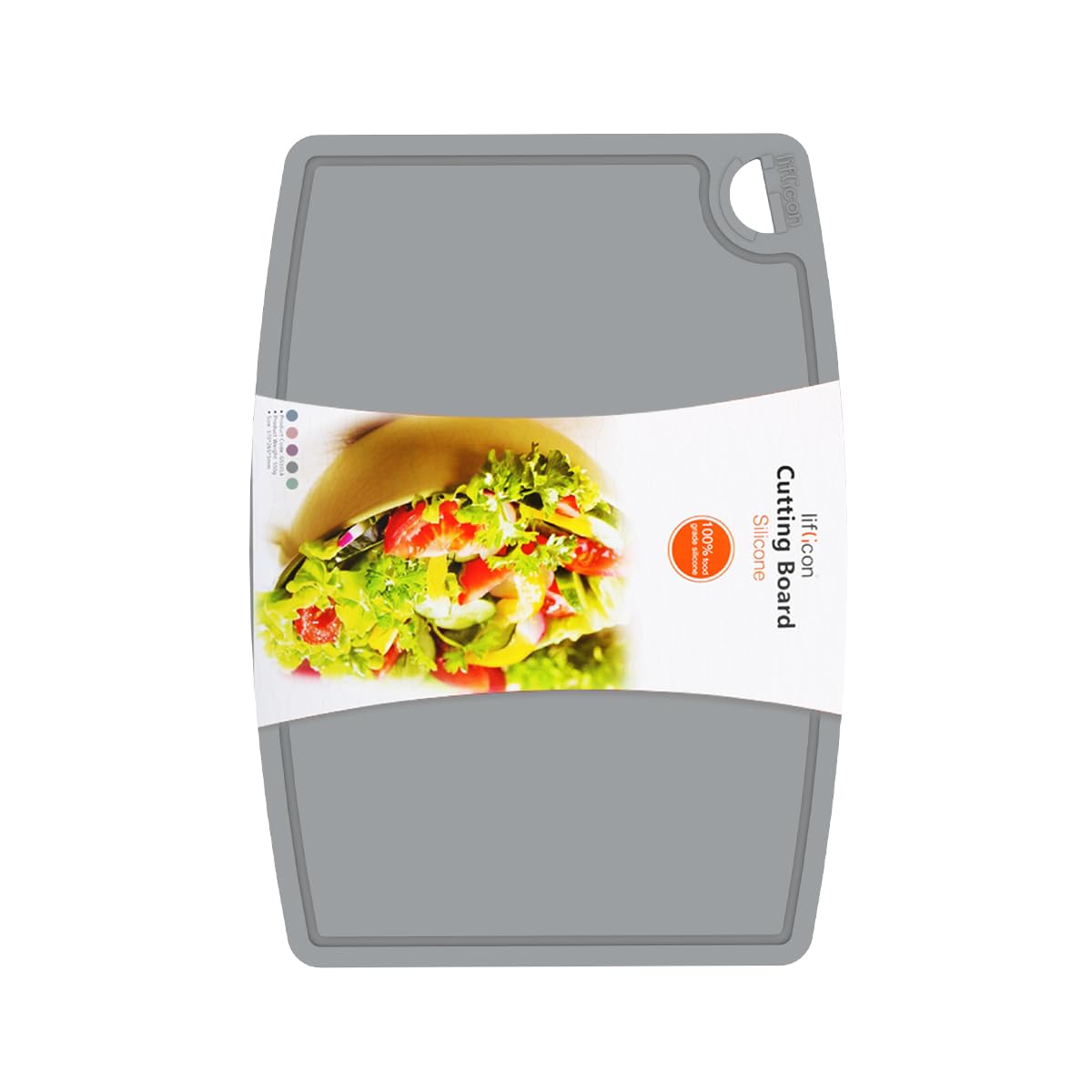 Liflicon Thick Silicone Cutting Board 12.6'' x 9.1'' Foldable & Flexible Design Juice Grooves Easy Grip Handle Dishwasher Safe-Gray