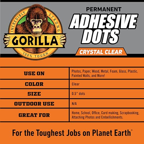 Gorilla Adhesive Dots, Double-Sided Clear | 0.5" Diameter | No Mess | Photo Safe | 150 Pieces, Pack of 8 - size: 8 - Pack