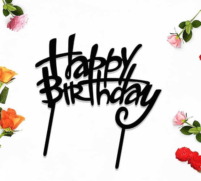 Black Acrylic Happy Birthday Cake Topper