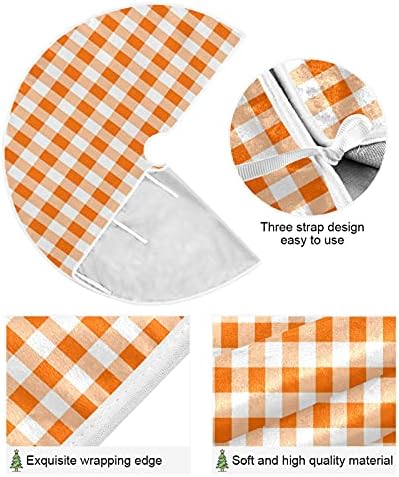Fall Autumn Christmas Tree Skirt 48", Orange and White Plaid Xmas Tree Skirts Floor Door Mat Round Pad for Holiday Party Indoor Outdoor Home Decorations