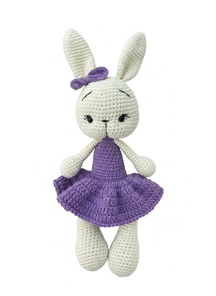 Handmade Bunny Plush – 13.5 inches - Soft Cotton Knit Stuffed Animal – Shower Gift – Nursery Decor – Crochet Toy 1PC (Violet)