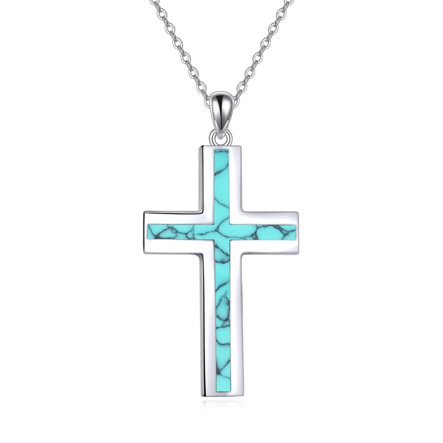 YFN Cross Necklace Sterling Silver Turquoise Cross Pendant Religious Jewelry Gift for Women Men