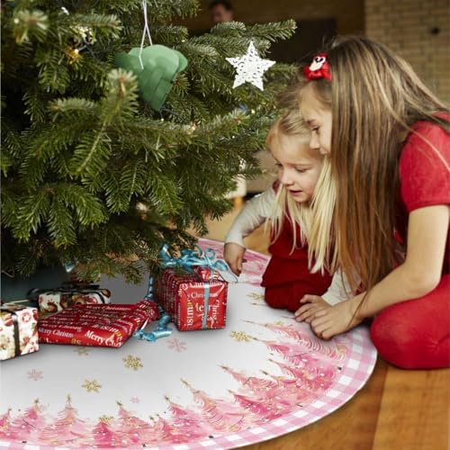 Christmas Tree Skirt 48inch Pink Buffalo Plaid Farmhouse Decor