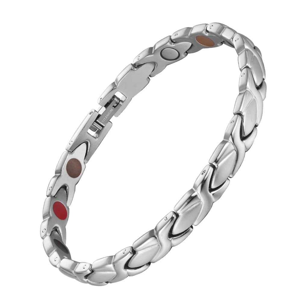 38 Elegant Titanium Magnetic Bracelet for Women Germanium and Magnetic Functions with Free Link Removal Tool Christmas gift (Silver)