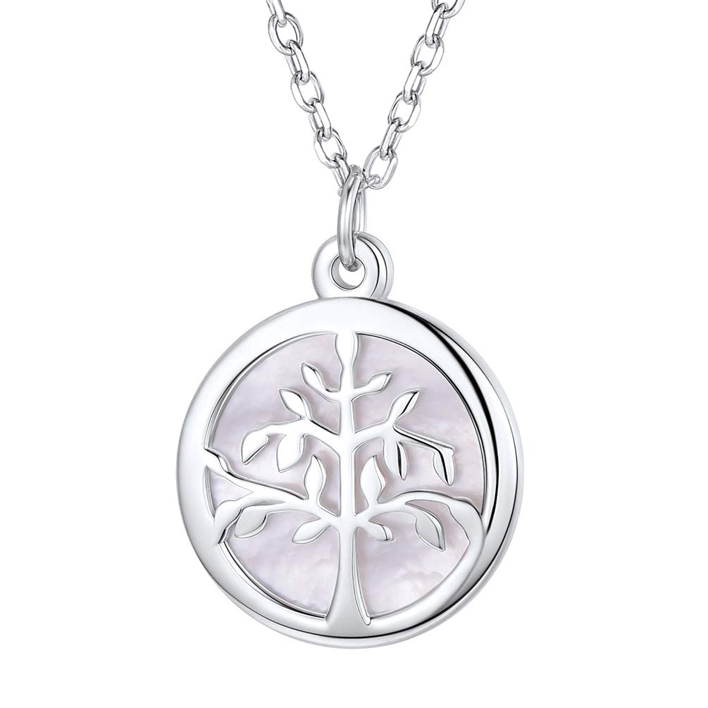 PROSTEEL 925 Sterling Silver Tree of Life Shell Necklace Women Jewelry for Her Dainty Round Tree Pendant