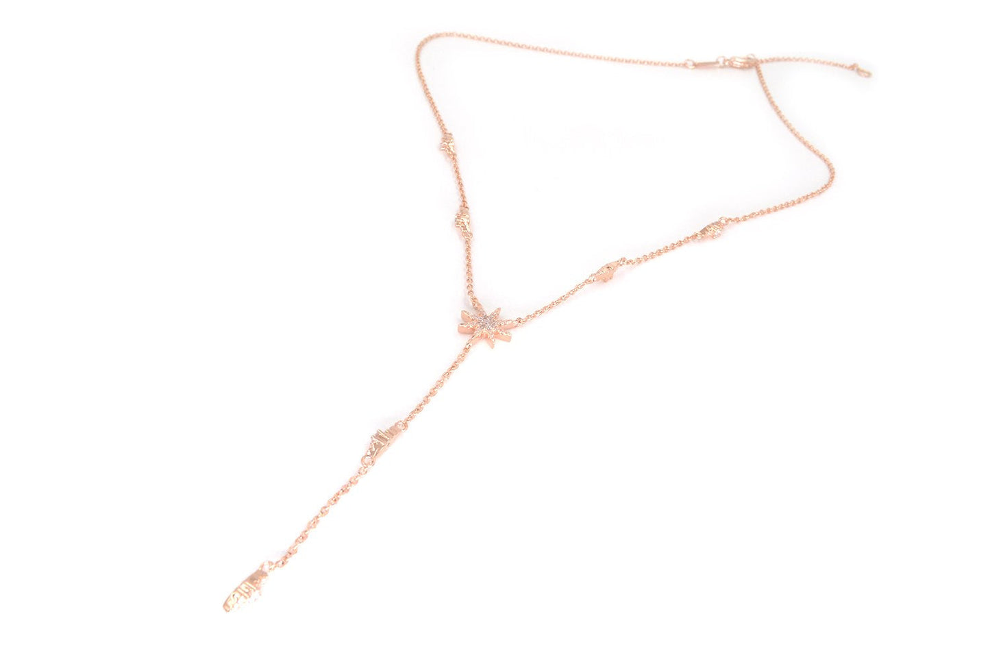 espere Star Drop Y Shaped Lariat Necklace Plated with 14K Rose Gold